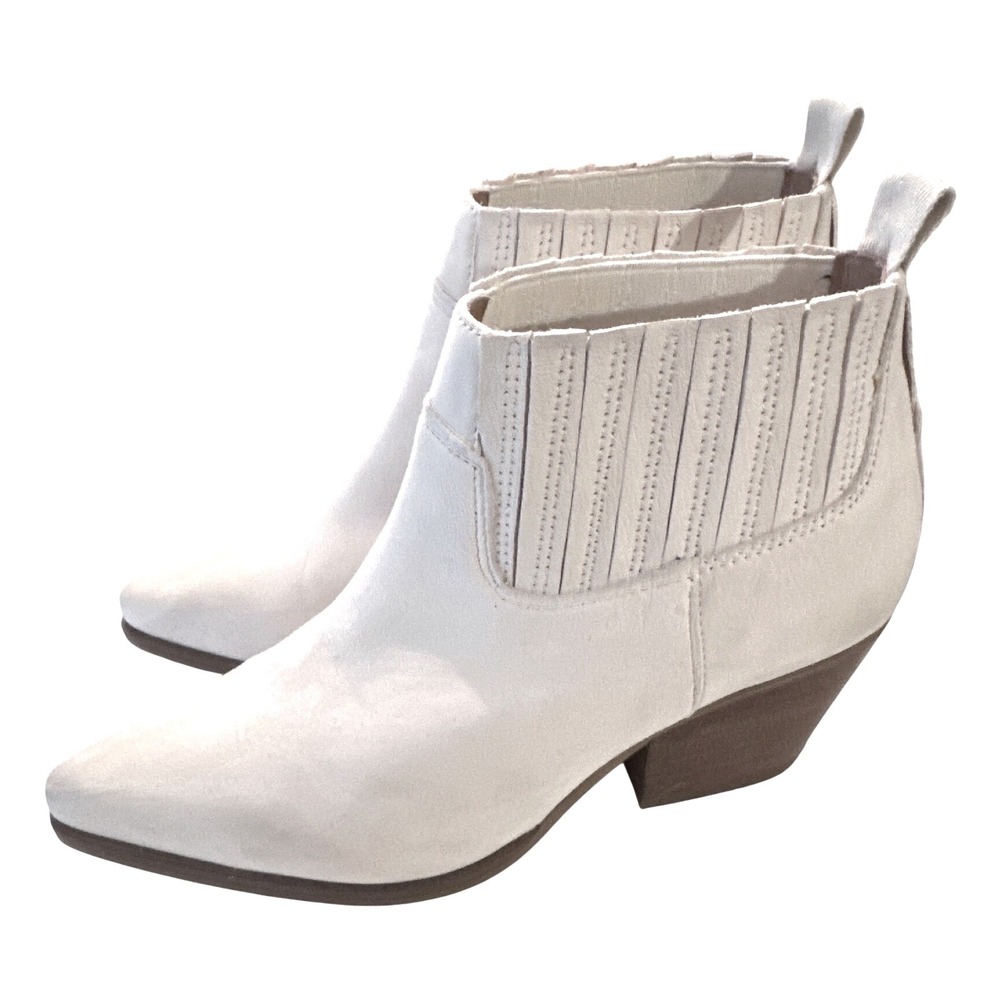 Sarto Franco Sarto Womens White Suede Pointed Toe Ankle Boots Block Heel Booties